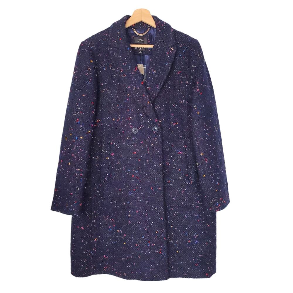 J. Crew Navy Tweed Double-Breasted Coat with Multicolor Speckle